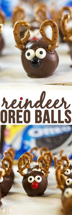 reindeer oreo balls with pretzels in the middle