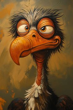 a painting of an ostrich with big eyes