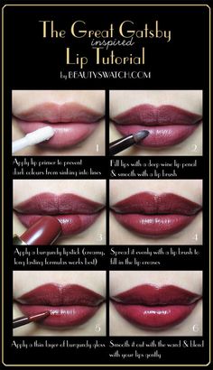 Try this before hitting up the speak easy! | Great Gatsby Inspired Lip Tutorial | Makeup tips Wine Lips, Burgundy Lipstick, Lipstick Tutorial, Lip Tutorial, Lip Makeup Tutorial, Lip Primer, Best Lipsticks