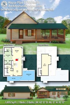 the floor plan for a small cabin house with lofts and living quarters is shown