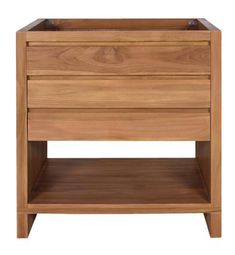 a wooden night stand with two drawers on one side and an open drawer on the other