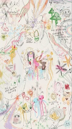 this is an image of a child's drawing with many different things on it