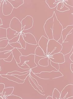 a pink background with white flowers and lines on the bottom half of the image,