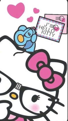 an image of a hello kitty with a bird on her head and the words hello kitty above it