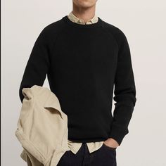 Zara Double Knit Round Neck Sweatshirt In Black [Last One] (Price Is Firm) - Size: Available In S - Color: Black Black Crew Neck Sweater For Fall, Black Knit Sweatshirt With Ribbed Collar, Black Crew Sweater With Ribbed Neckline, Black Cotton Polo Sweater For Work, Black Crew Neck Sweater With Ribbed Collar, Black Knit Sweatshirt With Ribbed Cuffs, Black Cotton Sweater With Ribbed Collar, Black Knit Sweatshirt For Layering, Black Crew Neck Polo Sweater For Work