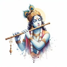 the god playing flute is depicted in this artistic painting