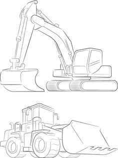 an outline drawing of a bulldozer or excavator on a white background