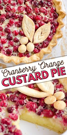 cranberry custard pie with almonds on top