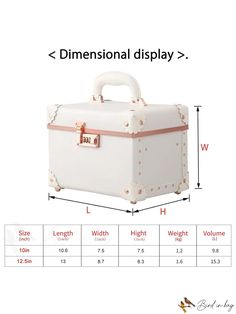 the measurements for a white suitcase