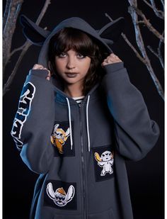 Her Universe Disney Halloween Stitch Oversized Hoodie Halloween Stitch, Doctor Who Costumes, Stitch Ears, Batwing Cardigan, Stitch Halloween, Stitch Hoodie, Disney Halloween Costumes, Her Universe, Boxy Sweater