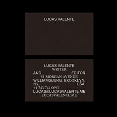 two black and white business cards with the words lucas valentee written on them