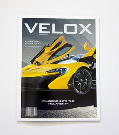 the front cover of a magazine with an image of a yellow sports car on it