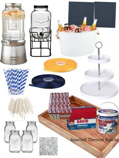 a collage of graduation party items including mason jars, plates and utensils