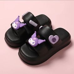 Sanrio Authorized Kuromi Slides, Cute 3d Decor Lightweight Soft Eva Slides, Non-Slip Platform Seaside Shoes Size: 7.5/8 New Without Tags Kuromi Shoes, Sanrio Shoes, Sanrio Tote, Slides Slippers, Neutral Eyeshadow, 3d Decor, Sanrio Kuromi, Cream Blush, Shoes Size 7