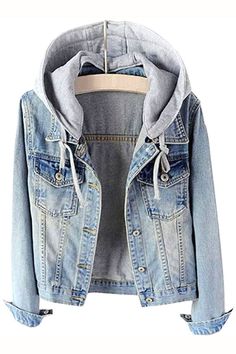 LifeShe Women's Casual Detachable Hoodie Denim Jacket Hoodie Denim Jacket, Denim Jacket With Hoodie, Navy Denim Jacket, Girls Denim Jacket, Hooded Denim Jacket, Classic Denim Jacket, Jean Jacket Women, Blue Denim Jacket