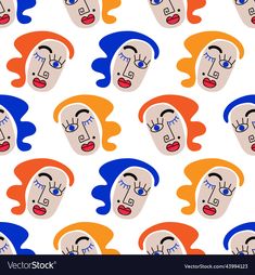 the faces of clowns in different colors on a white background seamless wallpaper