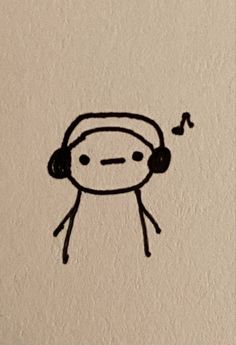 a drawing of a person wearing headphones with a musical note in the air above their ear