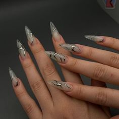 Almondetto Nails, Bts Inspired Nails, Witch Nails, Witchy Nails, Silver Nails