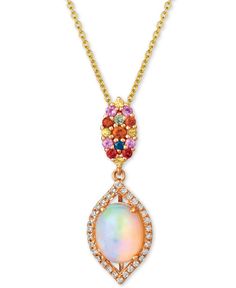 A fiery Neopolitan Opal is framed by gorgeous Vanilla Diamonds in this stunning Le Vian pendant necklace accented with orange sapphires, Blueberry Sapphires, Bubblegum Pink Sapphires, green sapphires and Sunny Yellow Sapphires.