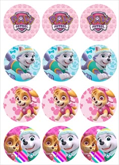 paw patrol cupcake toppers with images of puppies on the front and back