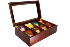 an open wooden box filled with different types of food