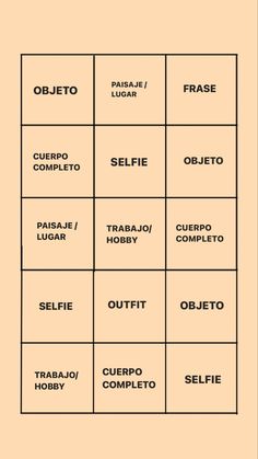 an image of a game board with words in spanish and english on the top right corner