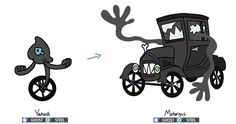 an old car is being chased by a cartoon character with antlers on its head