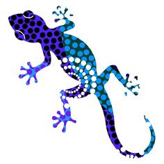 a blue and purple gecko on a white background