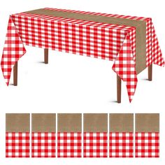 a red and white checkered table cloth