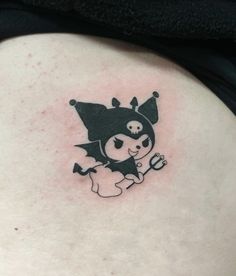 Kuromi tattoo Kuromi Art Aesthetic, Kuromi Tattoo Small Aesthetic, Spooky Kuromi Tattoo, Dainty Hello Kitty Tattoo, Cute Kuromi Tattoo, Sanrio Tattoos Kuromi, Kuromi Finger Tattoo, Kumori Tattoo, Hello Kitty Kuromi Tattoo