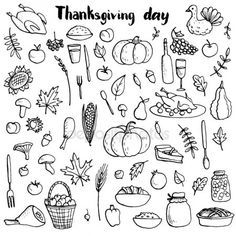 thanksgiving doodles with the words happy thanksgiving day