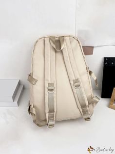 BirdinBag - Water Resistant Backpack for Teen Boys, Stylish and Functional for School, Travel, and Business Beige Rectangular Nylon Backpack, Portable Beige Standard Backpack, Beige Backpack, Preppy Bags, Water Resistant Backpack, Backpack For Teens, Details Pictures, Style Preppy, Classic Backpack