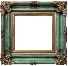 an old green and gold frame on a white background