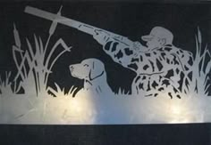 Beautiful silhouette of hunter and his dog 47” x 25” Other sizes available upon request Duck Hunting Tattoos, Duck Hunting Decor, Deer Head Silhouette, Hunting Decor, Woodburning Projects, Beautiful Silhouette, Laser Art, Silhouette Stencil, Stencil Patterns