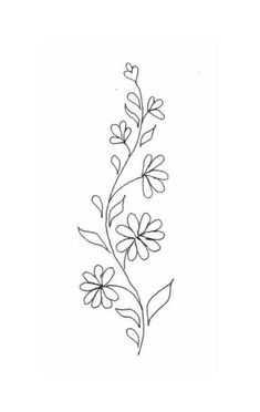 Easy Flower Vine Drawings, Vine Drawing, Wildflower Drawing, Sulaman Pita, Doodle Art Flowers, Embroidery Template, Floral Embroidery Patterns, Pola Sulam, Floral Drawing