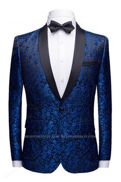 This Holden Royal Blue Jacquard Ball Suit | SHOPBOP Shawl Lapel Black Satin Wedding Tuxedo Theo at BradyMensuit comes in all sizes for prom, wedding and business. Shop an amazing selection of Shawl collar Single Breasted Royal Blue mens suits in cheap price. Black Satin Wedding, Prom Mens, Formal Suits Men, Mens Blazers, Blazers Men, Costume Wedding, Groom Wedding Dress, Wedding Tuxedo, Blazer Casual