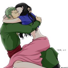 two people hugging each other while one person is wearing a pink shirt and green pants