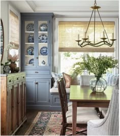 a dinning room table with chairs and plates on it