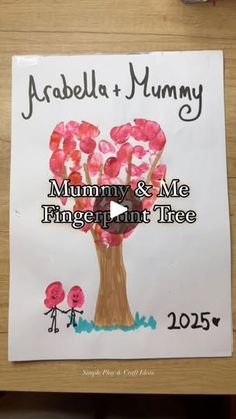 a paper sign with a child's drawing of a tree and the words, mommy & me fingerprint tree