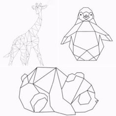 three different types of origami animals and one is made out of geometric shapes