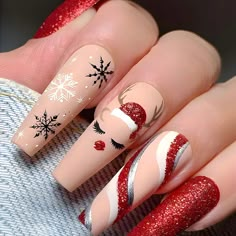 SPECIFICATIONSBrand Name: EaiserHign-concerned Chemical: NoneNumber of Pieces: COMBOOrigin: Mainland ChinaMaterial: PlasticQuantity: 24pcsApplication: FingerItem Type: False NailType: Full Nail TipsChoice: yessemi_Choice: yes Halloweenský Makeup, Festive Nail Art, Christmas Nail Art Designs, Festival Nails, Christmas Nail Designs, Uñas Acrilicas