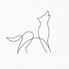 a black and white drawing of a fox