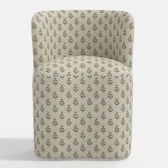 an upholstered chair with a pattern on it