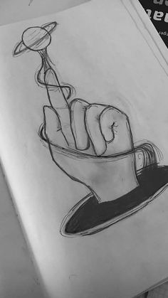 a drawing of a hand holding an object