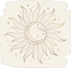 a drawing of the sun and moon with stars on it's sides, against a white background