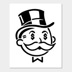 a black and white drawing of a man's face with a top hat on