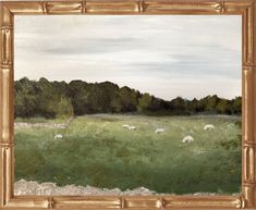 an oil painting of sheep grazing in a field