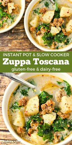 instant pot and slow cooker zupa toscana soup with spinach, gluten free & dairy - free