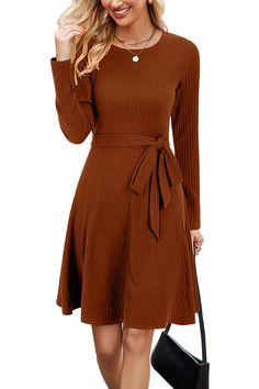 PRICES MAY VARY. FALL DRESSES FOR WOMEN 2024: this long sleeve dress for women is made of premium stylish ribbed knit fabric, soft and skin-friendly, stretchy and warm, can be worn throughout pregnancy, comfortable to wear all day long. SWEATER DRESS FOR WOMEN: crewneck, sweater dress, long sleeve maternity dress, ribbed knit dress, fit and flare, a line slim fit, above knee length dress, tie waist fall dresses, self belted dress, women's casual dresses, winter dress for women, holiday dresses f Womens Fall Dresses With Booties, Winter Dresses With Leggings, Classic Casual Dresses, A Line Winter Dress, Knit Sweater Dress Pattern Free, Fall/winter Dresses, Dresses With Chelsea Boots, Fall Mom Style, Fall Clothes For Women 2024