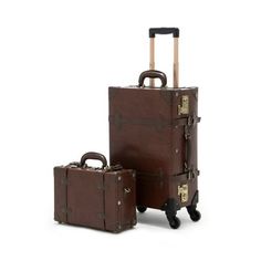 Inspired by the greatest period of traveling, the roaring 1920s, Cotrunkages handcrafted vintage carry on luggage set features a dense wrap-around pu leather body that is complemented by heavy-duty corned stitching for maximum protection. The soft leather handle is plush to the touch and wears handsomely over time as the bronze TSA locks lighten with every adventure. Weve also woven art print lining across the entire bag for a touch of detail and chic flair to sharpen your look. So prepare to bo Brown Luggage, Travel Bag Set, 3 Piece Luggage Set, Leather Suitcase, Vintage Suitcase, Vintage Luggage, Bag Suitcase, Carry On Suitcase, Train Case